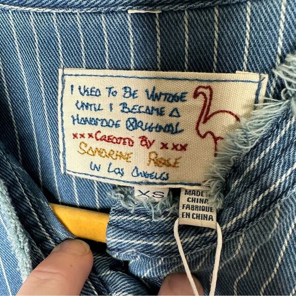 SANDRINE ROSE x Free People Mandarin Denim Shirt Washed Striped NWT in XS - Picture 2 of 6